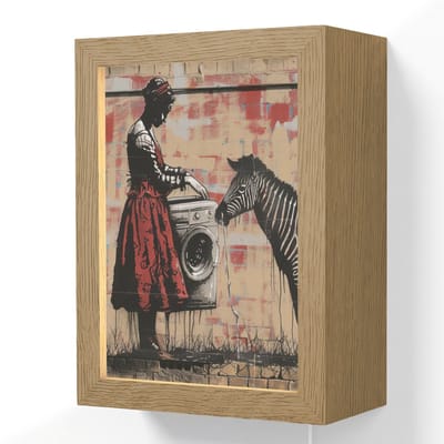 Wandlamp 15x20 cm - Oplaadbaar - Street art - Zebra - Vrouw - Dieren - Graffiti - Banksy Style - Wandlampen binnen woonkamer - Slaapkamer lamp met kabel - Decoratieve nachtlamp - Vloerlamp snoer