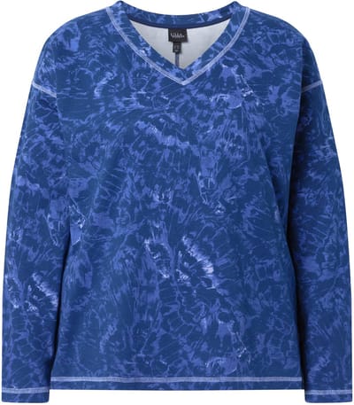 Ulla Popken - Dames - Sweatshirt vlinders V-hals lange mouwen - Inktblauw - Maat 54+