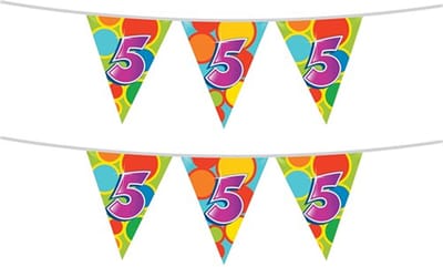 Haza Vlaggetjes 5 jaar - leeftijd verjaardag - 2x stuks - plastic 10m