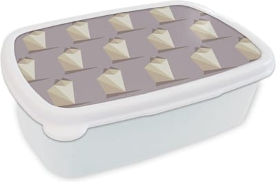 Broodtrommel Wit - Lunchbox - Brooddoos - Origami - Kat - Patronen - 18x12x6 cm - Volwassenen