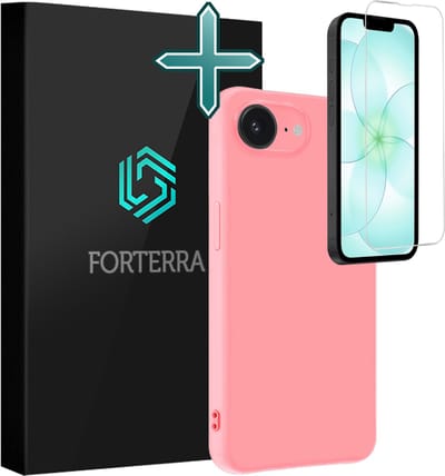 Hoesje Met Screenprotector - Geschikt voor Apple iPhone 17e - Sterk & Shockproof - Telefoon Hoes - Back Cover - Siliconen Case - Lichtroze