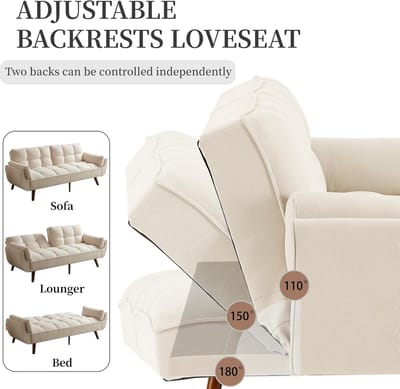Slaapbank 3-zits Convertible Beige 191 x 79 x 83 cm – Verstelbare Rugleuning – Moderne Sofa Bed voor Woonkamer, Studio & Logeerkamer – Inclusief Futonfunctie – Beige – HomebyNicole