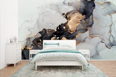 Behang - Fotobehang Zwart - Marmer - Luxe - Goud - Breedte 435 cm x hoogte 260 cm