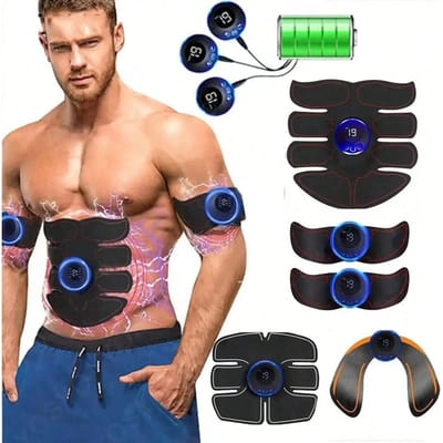 5-in-1 Draadloze Spierstimulator:USB Oplaadbaar, 19 Snelheden, Fitness voor het hele lichaam, Buik- & Heuptraining, Myofasciale Massager zwart