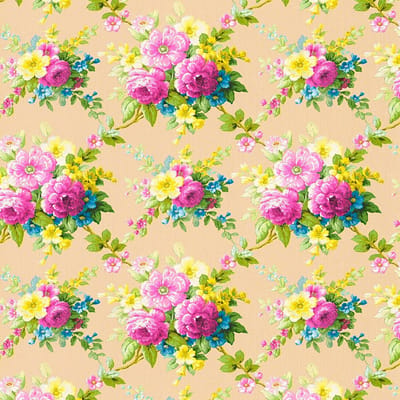 Bloemen behang Profhome 345081-GU vliesbehang licht gestructureerd met bloemen patroon mat crème zuurstokroze geel groen 5,33 m2