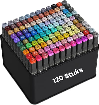 Alcohol Stiften 120 Kleuren Professionele Tekenstiften met Dubbele Punt - Alcohol Markers Sneldrogende Permanente Inkt voor Tekenen Manga en Illustraties - Alcohol Stiften Set met Opbergkoffer voor Kunstenaars en Creatieve Hobby's