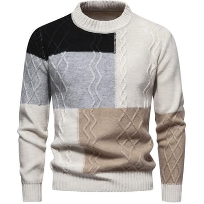 Heren Trui Herfst en Winter Amerikaanse Trendy Merk Kleurblokkering Ronde Hals Gebreide Trui Heren Trui Basis Shirt XXXL kaki