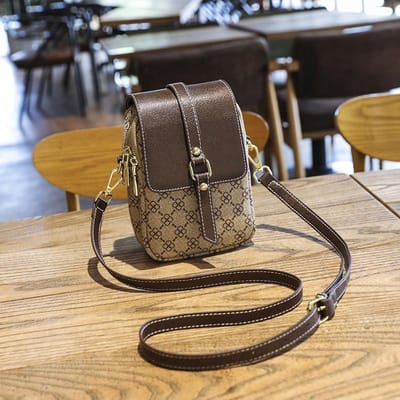 Zomer Mode Mini Telefoontas Verticaal Meerlaags Muntzakje Bedrukt Dames Tas Enkele Schouder Crossbody brown