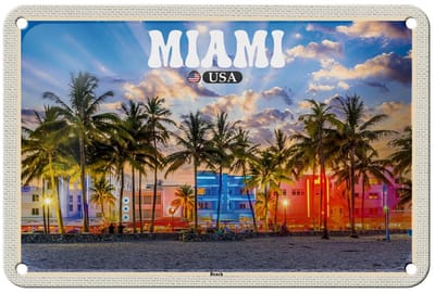 Blechschild Reise 18x12cm Miami USA Strand Palmen Urlaub Dekoration