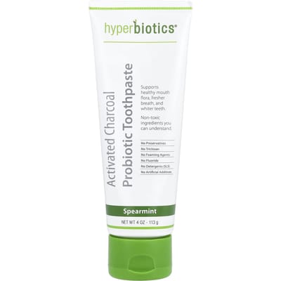 Hyperbiotics, Activated Charcoal Probiotic Toothpaste, Spearmint, 4 oz (113 g) white