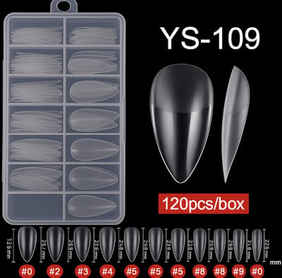 Nifkos 109 - Oval Almond Long Binnen en Buiten Full Frosted - Full Cover - Nageltips - Nepnagels - Plaknagels - In Assortimentsbox - 120 stuks 12 maten - Voor Gellak Acrylnagellak en PolyGel nagels - Frosted Tips Line