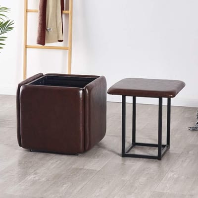 Ottoman Poef - Zitkubus Organizer - Ruimte Besparen - 5-in-1 Stapelbaar - 45 x 45 cm - Zwart