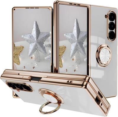 Allecto plus - Schokbestendige hoes voor opvouwbare smartphone, dunne TPU-bumper, siliconen hoes met ringstandaard, wit.