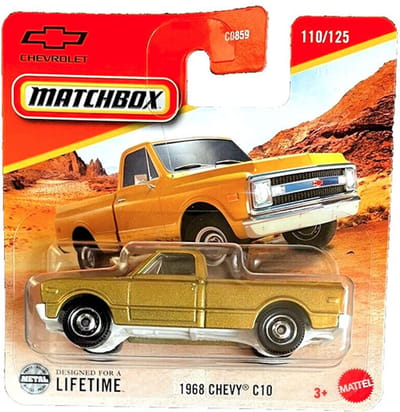 MATCHBOX 1968 CHEVY C10 GOLD METALIC 110/125 1:64 CHEVROLET PICKUP USA SHORT CARD