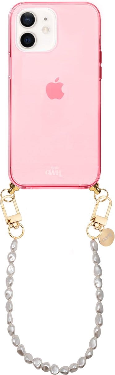 xoxo Wildhearts silicone case met koord - Roze telefoonhoesje met koord - telefoonketting - Pearlfection - short - Cord Case - geschikt voor Apple iPhone 11 - Parelketting kort