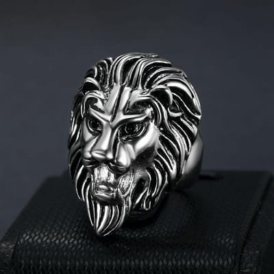 Heren 3D Leeuwenkop Ring 316L Roestvrij Staal Gotisch Punk Biker Statement Ring, Waterdichte Dierlijke Totem Sieraden voor Mannen 9 black