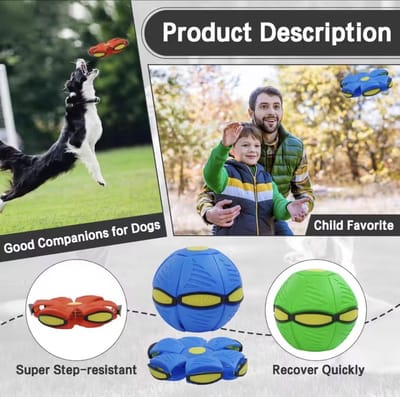 CFY Fly Ball – Interactieve UFO Bal voor Honden en Kinderen – Transformerende Frisbee Bal – Duurzaam Speelgoed voor Buiten & Binnen – Blauw/Geel – a1.4