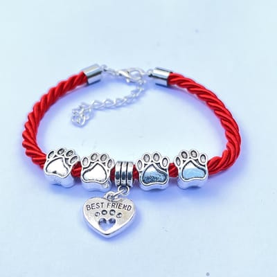 GoedeDoelen.Shop | Hippe armband Best Friend Dog rood | Satijnen Koordarmband | Polsmaat 17 CM | Armband Met Hondenpootjes | Unisex Armband | Vriendschapsarmband | Paws | Rescue Paws | Statement Armband | Cadeau | Wellness-House