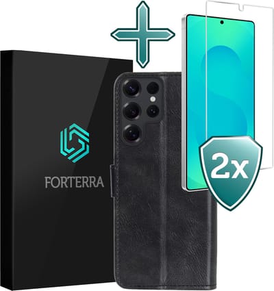 Hoesje Met 2x Screenprotector - Geschikt voor Samsung Galaxy S25 Ultra - Luxe Pasjeshouder - Flip Case - Bookcase Portemonee - Kunstleer Book Case - Flipcase Hoes - Book Cover - Walletcase - Portemonneehoes - Zwart