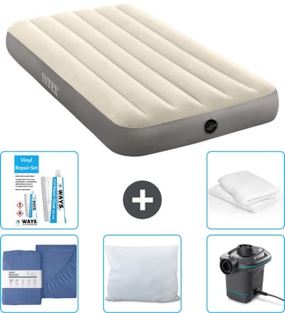 Intex Luchtbed - 1-Persoons - 99 x 191 x 25 cm - Beige - Inclusief Hoeslaken - Kussen - Pomp - Reparatieset en Kussenbeschermer
