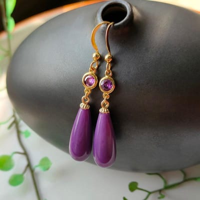 Designer Nieuw Binnen Natuurlijke Amethist Waterdruppel Oorbellen Voor Vrouwen Elegante En Klassieke Amethist Bruiloft Sieraden Cadeau gray