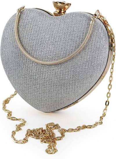 Schoudertas voor Dames, Hartvormige Crossbody Tas, Glanzende Handtas met Verwijderbare Ketting voor Feestjes en Uitgaan