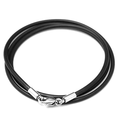 Ketting - Zwart - Echt leren koord - L 45cm x D 3mm - roestvrijstalen luxe ovale kreeft sluiting - zonder verbindingsring – Speciaal voor hanger met kleine oog