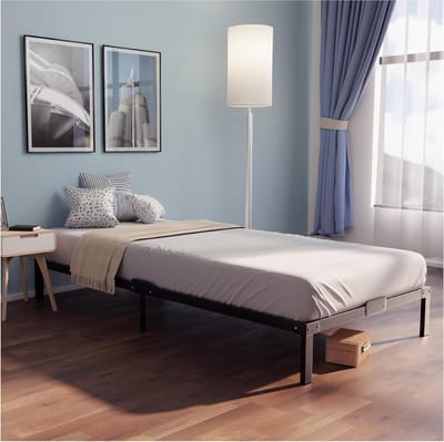 Bedframe 80 x 200 van metaal, hoogte 35 cm, bed 80 x 200 cm, voor matrassen eenpersoonsbed, grote opbergruimte, gemakkelijk te monteren en stabiel, zwarte lattenbodem