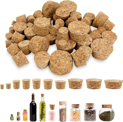Conische Kurken Stopper Set van 54 Stuks, 10 Maten, Natuurlijke Hout Kurken voor Flessen, Wijn, Bier en Ambachtelijke Projecten