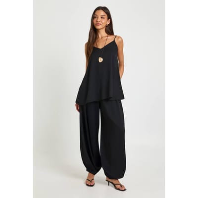 boohoo Dames Chiffon Ballonbroek | Zwart | Maat: 38