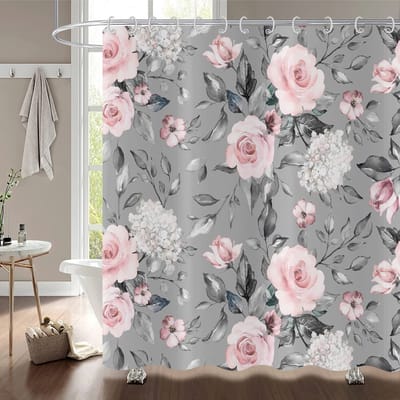 Dailygoods- Douchegordijn Waterdicht - Douchegordijn 180x200 - Douchegordijn Met Haken - Douchegordijn Wasbaar - Douchegordijn Antischimmel - Bloemenpatroon HD-Print - Badgordijn