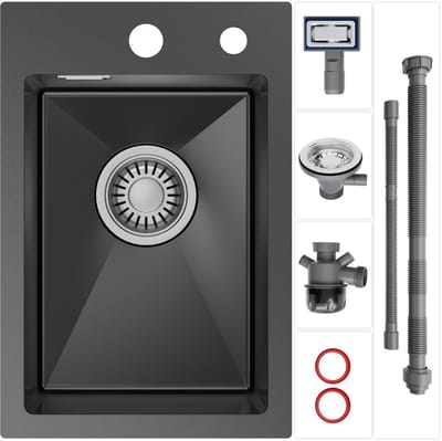 Cecipa MAX Spoelbak Keuken 30x45 cm - Gootsteen Anthracite - Enkele Wasbak RVS - Inclusief Sifon & Afvoerzeefje - Opbouw & Vlakbouw