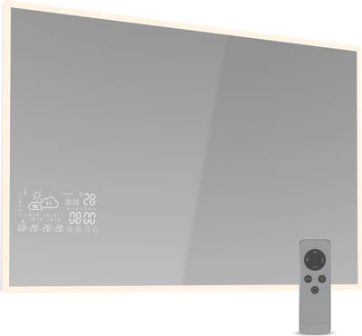 Blumfeldt infrarood spiegelverwarming 500 W – wandmontage, slimme spiegel met leddisplay, IP44-waterbestendig, app- en afstandsbediening, oververhittingsbeveiliging, voor badkamers en vochtige ruimtes, geschikt voor 8-12 m²