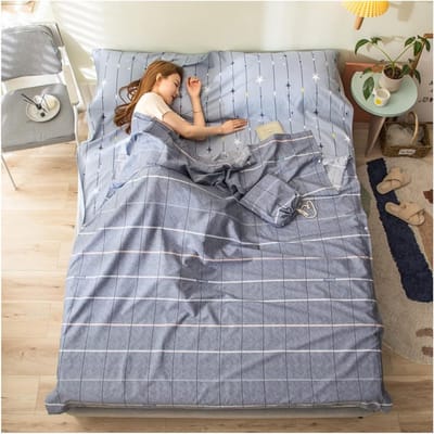 Slaapzak - Compacte zak - Kamperen en reizen - Kussen en dekbed - 600 g - Blauw