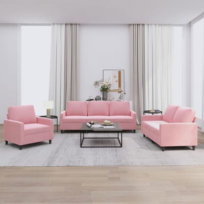 vidaXL - 3-delige - Loungeset - met - kussens - fluweel - roze