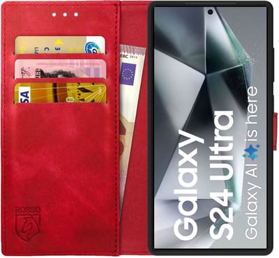 Rosso Element Book Case Wallet Hoesje Geschikt voor Samsung Galaxy S24 Ultra | Portemonnee | 3 Pasjes | Magneetsluiting | Stand Functie | Rood