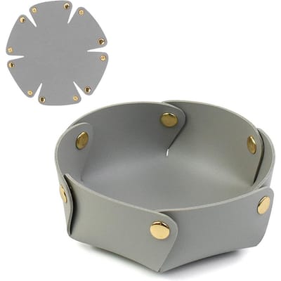 PU Lederen Bakje Organizer Caddy Zeshoekig Opbergbakje Doos voor Sleutel Telefoon Munt Portemonnee Horloges gray