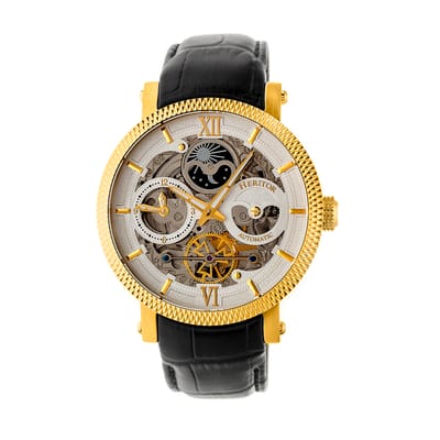 Heritor automatisch Aries-skelethorloge met leren band