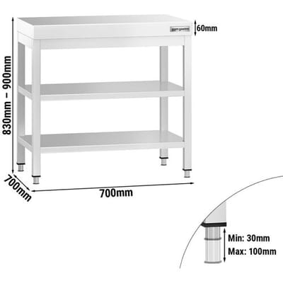 GGM Gastro Edelstahl Arbeitstisch PREMIUM - 700x700mm - mit Grundboden & Zwischenboden Zilver