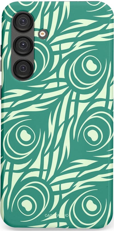 Casetastic hoesje geschikt voor Samsung Galaxy S25 Plus - Dubbellaagse bescherming - Troste Turquoise Pauw Veren - Fashion Case - Turquoise Mintgroen Crème