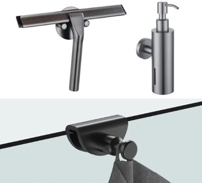 FugaFlow Eccelente Acces accessoireset - glaswisser - zeepdispenser - handdoekhaak - geborsteld gunmetal