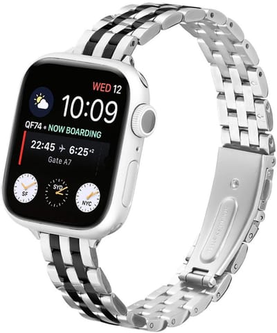 RVS bandje - geschikt voor Apple Watch 1/2/3/4/5/6/7/8/9/10/11/ SE (1,2,3) met maat 38 mm / 40 mm / 41 mm en 42 mm (Watch 10/11) - stalen band met vlindersluiting - zwart zilver