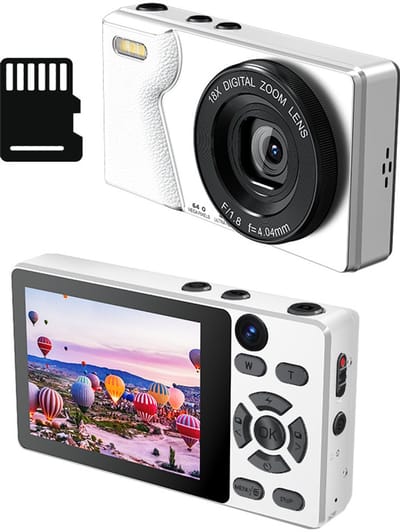 Camera -Digitale Camera 4K - 64MP Compactcamera met Dubbele Lens - 2000mAh Accu - 2.8 Inch IPS Scherm - Zink-Aluminium Behuizing - Inclusief 32GB SD Kaart en Accessoires - Wit