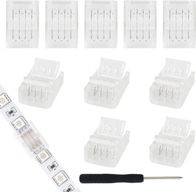 10-delige 4-polige 10mm LED strip connector met schroevendraaier voor RGB/5050/3528 LED strips - Verlengkabel voor eenvoudige lichtstripverbindingen en installatie