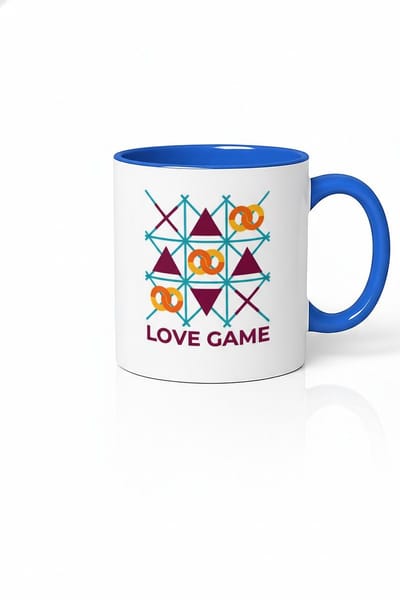 Love Game Tic Tac Toe Mok - Liefdespel Koffiemok met Blauwe Rand - Origineel Cadeau
