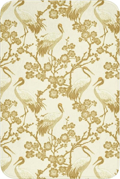 Badmat 60x90 cm - Antislip - Kraanvogels - Kersenbloesem - Goud - Badmatten voor badkamer - Badkamermat - Douchemat - Badkamer mat