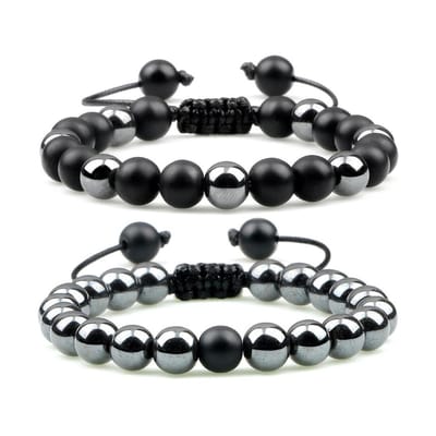 Sorprese armband - Luxury Bead - armband heren - kralen - zwart/zilverkleurig - verstelbaar - 17-27 cm - unisex - cadeau - model I