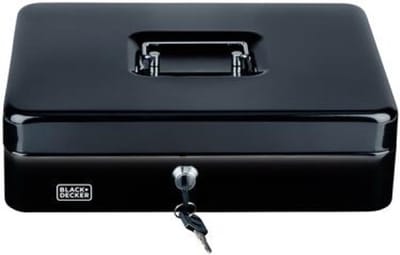 BLACK+DECKER Geldkistje - Geldkist incl. 2 Sleutels - 30,5 x 8,5 x 24 CM - Metaal - Zwart