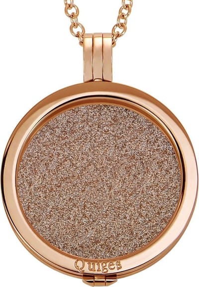 Quiges - Munthouder met Ketting en Munt 33mm Glitters Bruin - RVS Rosegoudkleurig - ERHS235