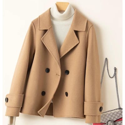Nieuwe Wollen Jas voor Dames In Herfst en Winter Korte Pakkraag Kleine Wollen Jas Moeder M beige